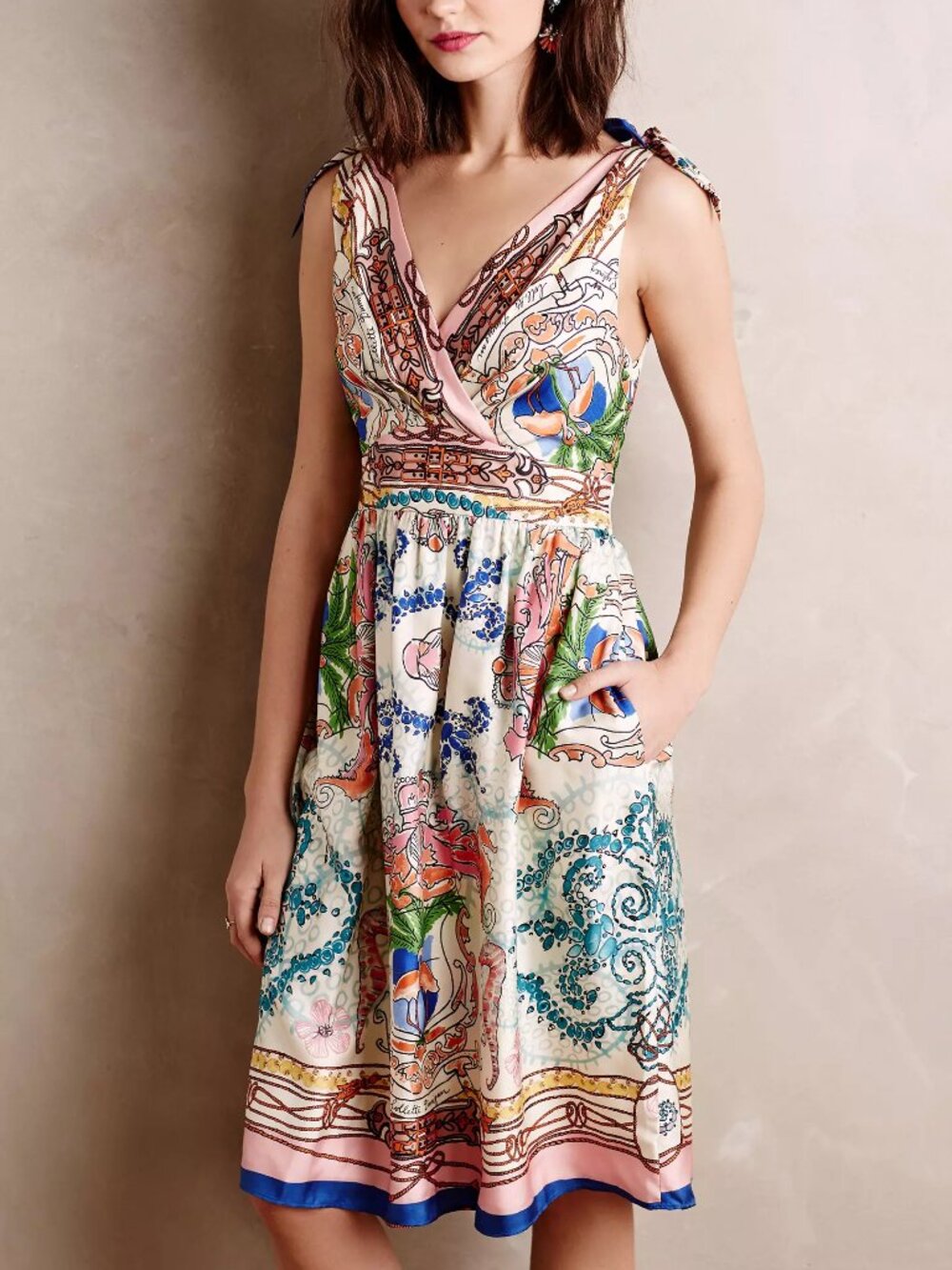 Collette Dinnigan x Anthropologie sleeveless Tied Acionna silk dress